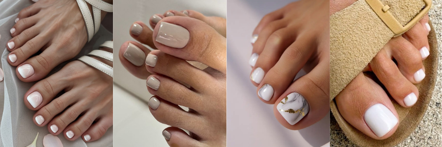 Модные цвета педикюра 2026 в оттенках nude и milky nude